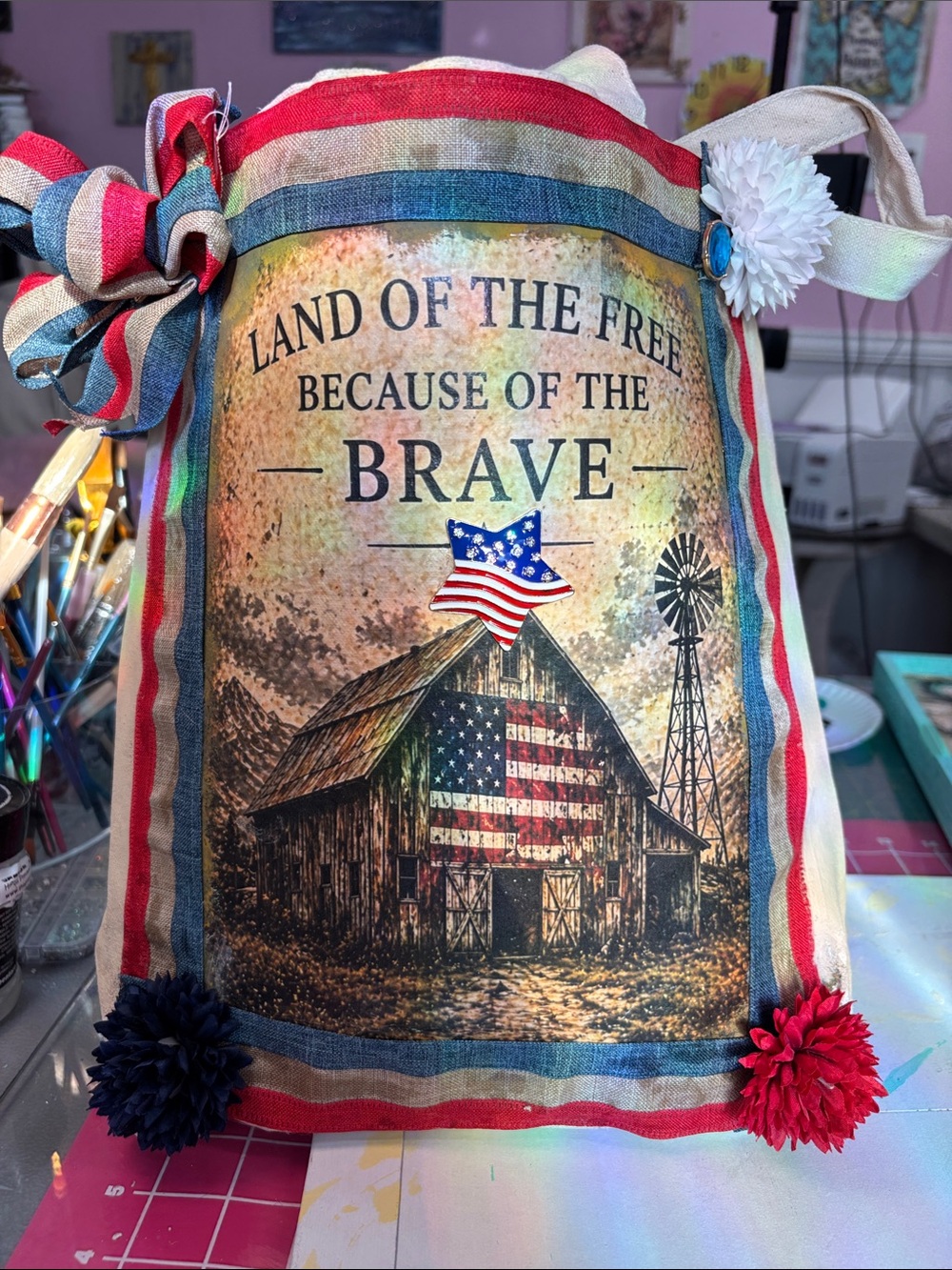 Patriotic Canvas Tote Belladonna Lilly with VFlex design